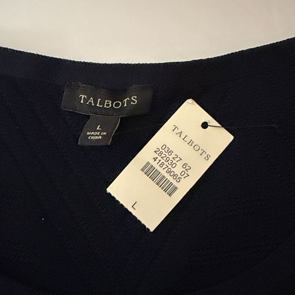 NWT Talbots Fit & Flare Dress Navy Blue Structured Rayon Blend Fabric L (8-10) - Picture 10 of 12